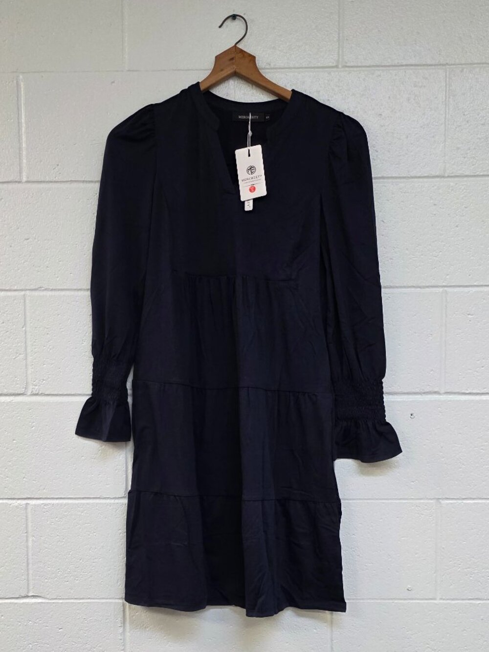 MEROKEETY Navy Tiered Babydoll Dress Puff Sleeve NWT Small